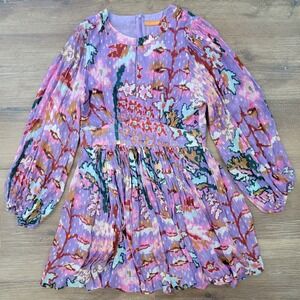 Oliphant Lavender Bukhara Balloon‎ Waisted Flirty Mini Dress Women's Size Large